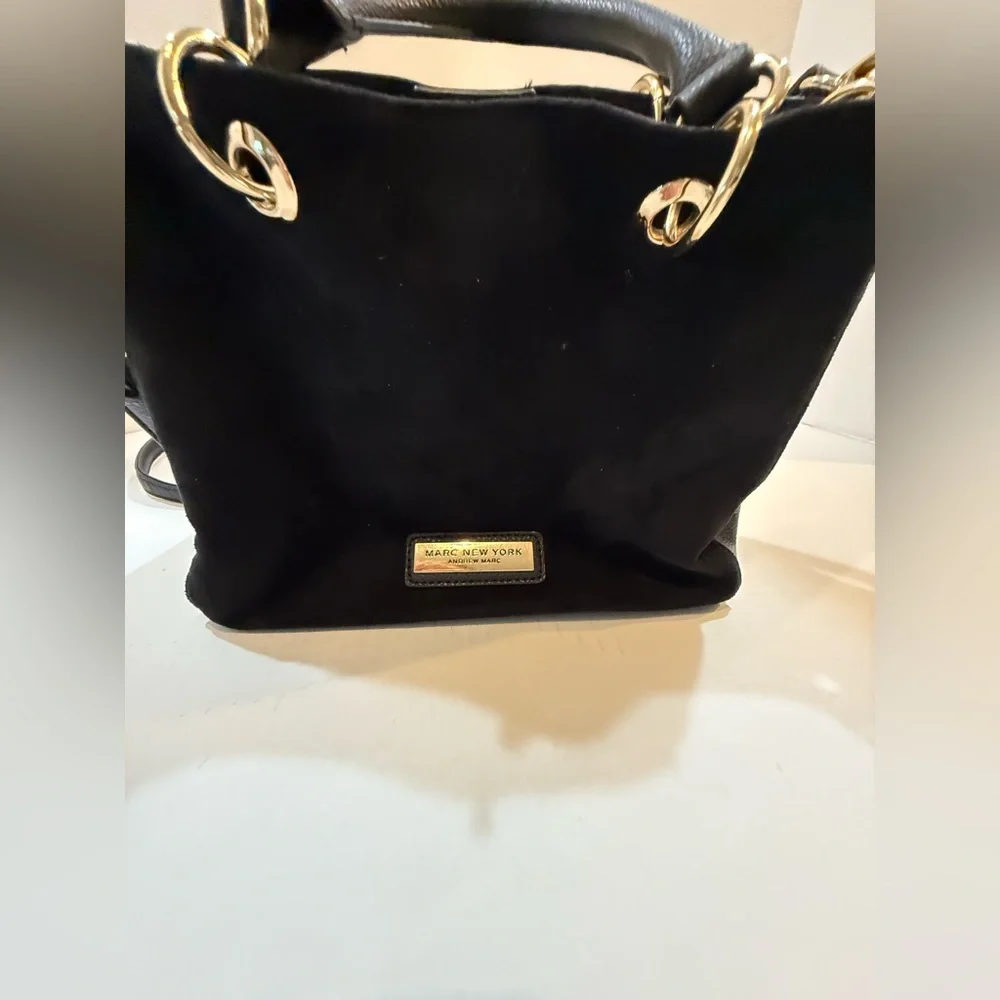 Andrew Marc/Marc New York Small Crossbody Black Bag W/Gold Accents‎ Exude Luxury